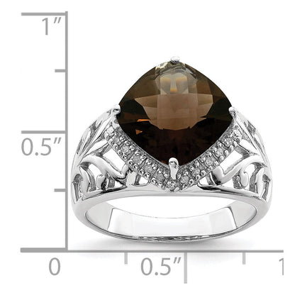 Sterlingsilber Rhodium Karo Schliff Rauch Quarz & Diamant Ring (size 7 Nur)