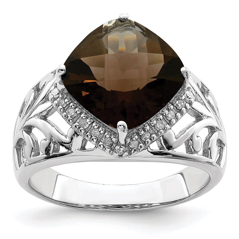 Sterlingsilber Rhodium Karo Schliff Rauch Quarz & Diamant Ring (size 7 Nur)