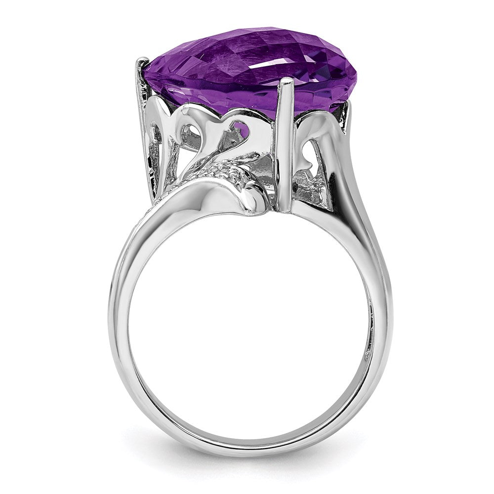 Sterlingsilber Rhodiniert Amethyst & Diamant Ring (size 7 Nur)