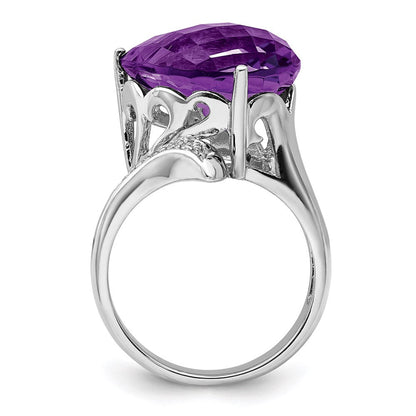 Sterlingsilber Rhodiniert Amethyst & Diamant Ring (size 7 Nur)