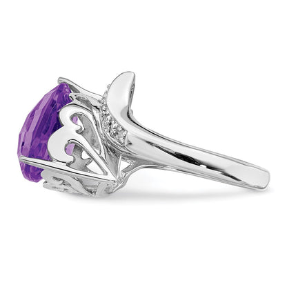 Sterlingsilber Rhodiniert Amethyst & Diamant Ring (size 7 Nur)