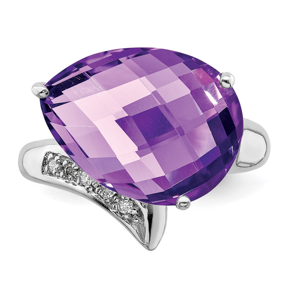 Sterlingsilber Rhodiniert Amethyst & Diamant Ring (size 7 Nur)