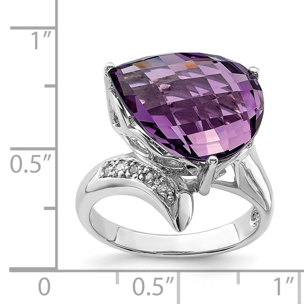 Sterlingsilber Rhodiniert Amethyst & Diamant Ring (size 7 Nur)