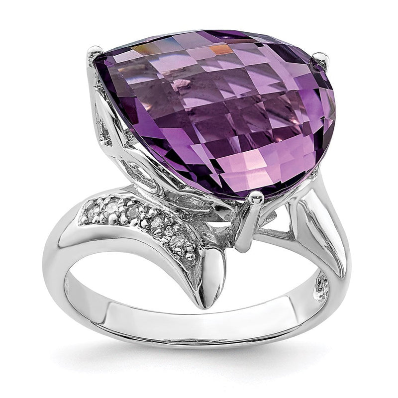 Sterlingsilber Rhodiniert Amethyst & Diamant Ring (size 7 Nur)