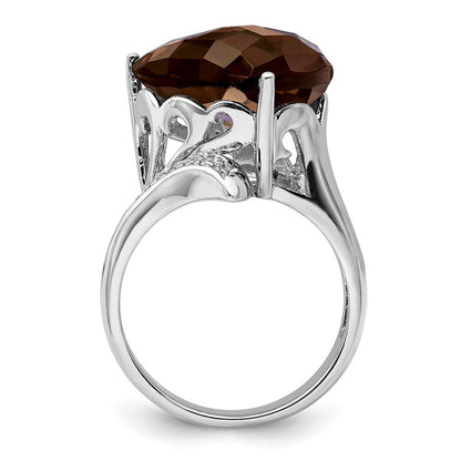 Sterlingsilber Rhodium Rauch Quarz & Diamant Ring (size 7 Nur)