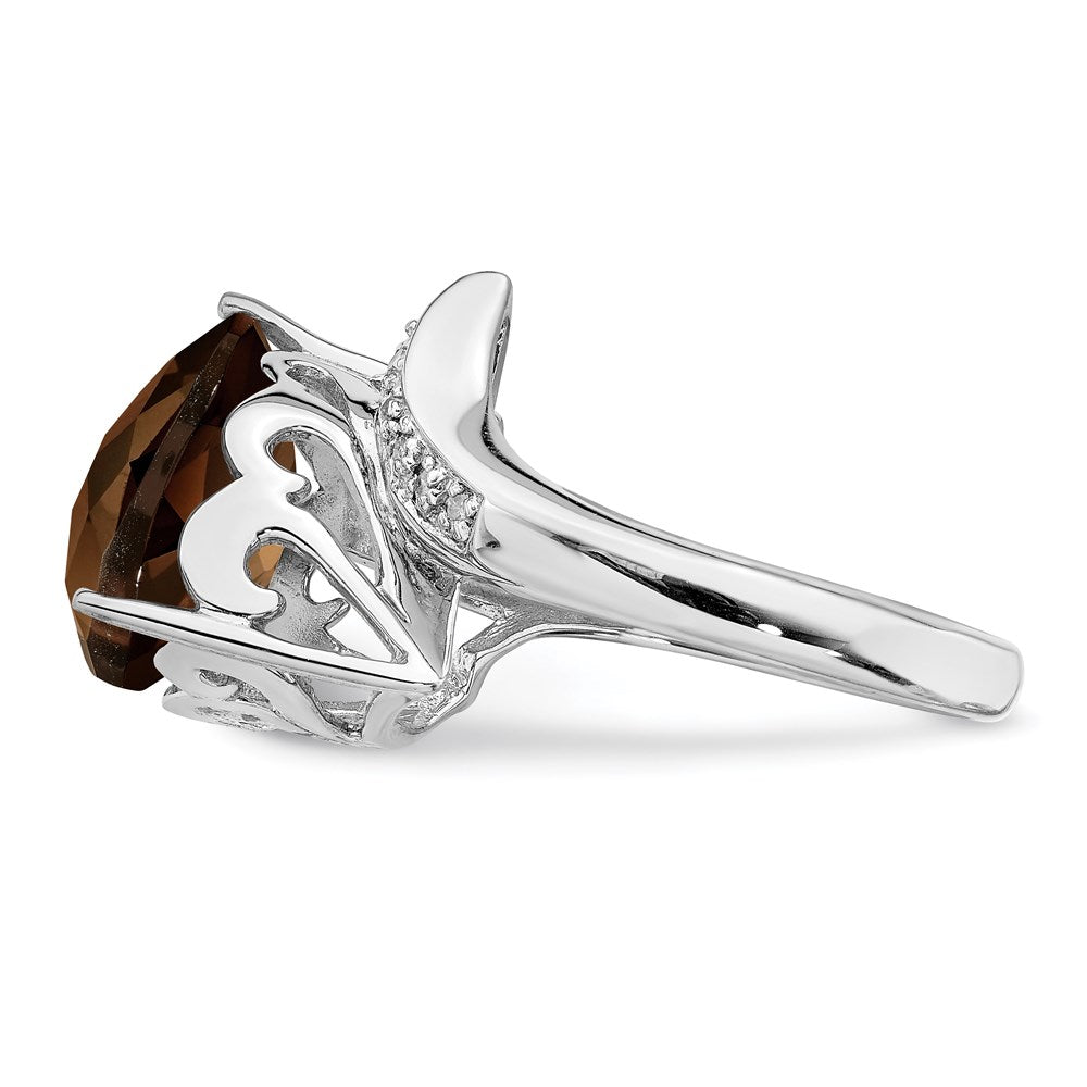 Sterlingsilber Rhodium Rauch Quarz & Diamant Ring (size 7 Nur)