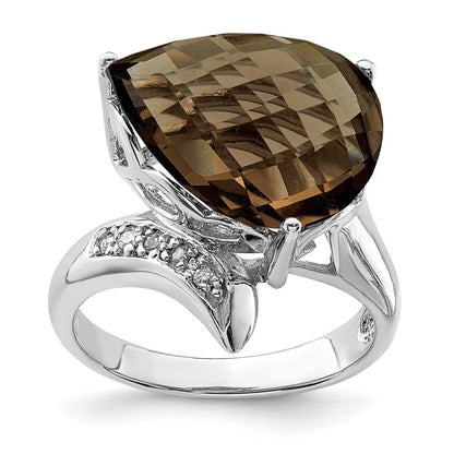 Sterlingsilber Rhodium Rauch Quarz & Diamant Ring (size 7 Nur)