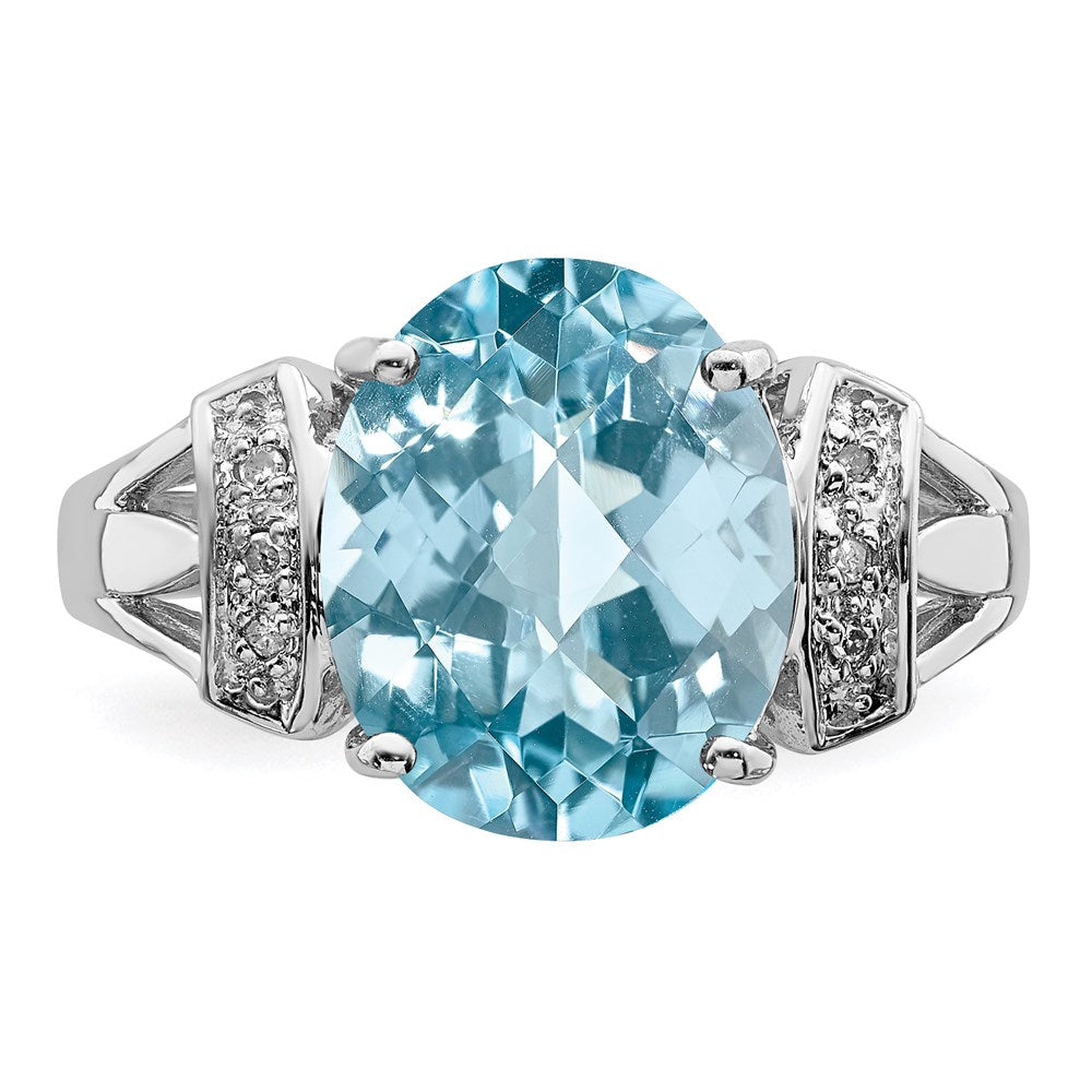 Sterlingsilber Rhodium Karo Schliff Himmel Blautopas & Diamant Ring (size 7 Nur)