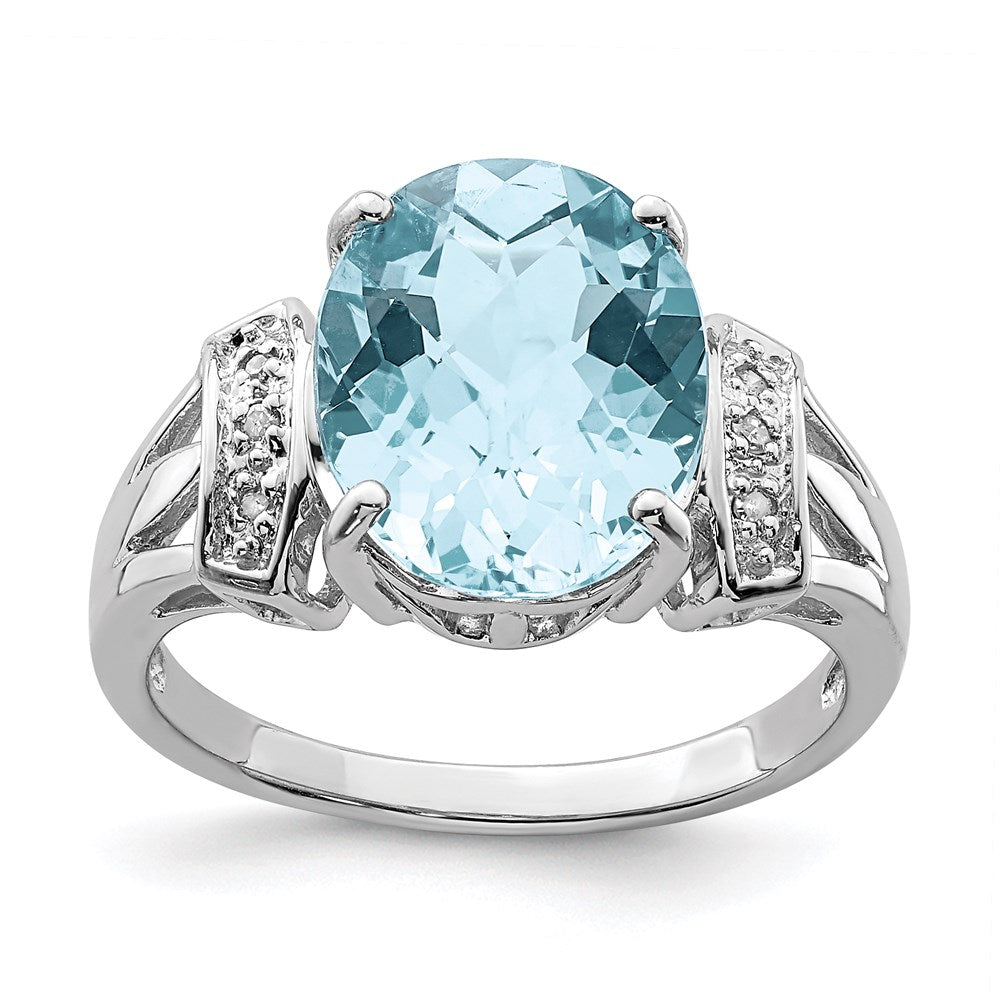 Sterlingsilber Rhodium Karo Schliff Himmel Blautopas & Diamant Ring (size 7 Nur)