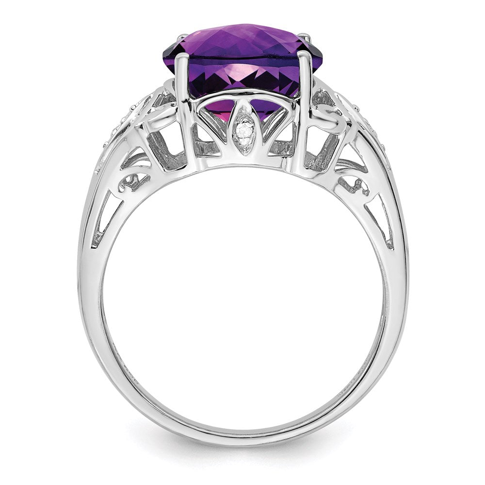 Sterlingsilber Rhodium Oval Karo Schliff Amethyst & Diamant Ring (size 7 Nur)