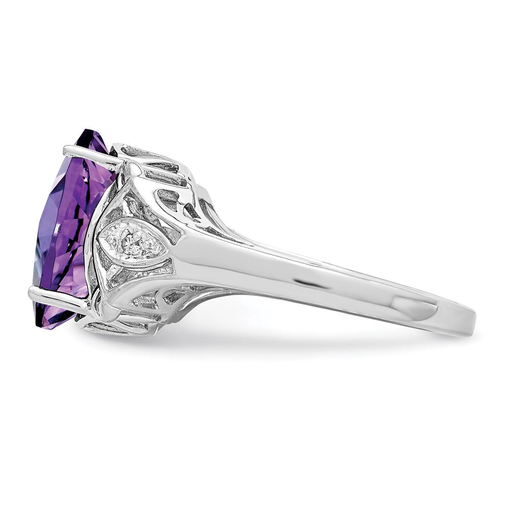 Sterlingsilber Rhodium Oval Karo Schliff Amethyst & Diamant Ring (size 7 Nur)