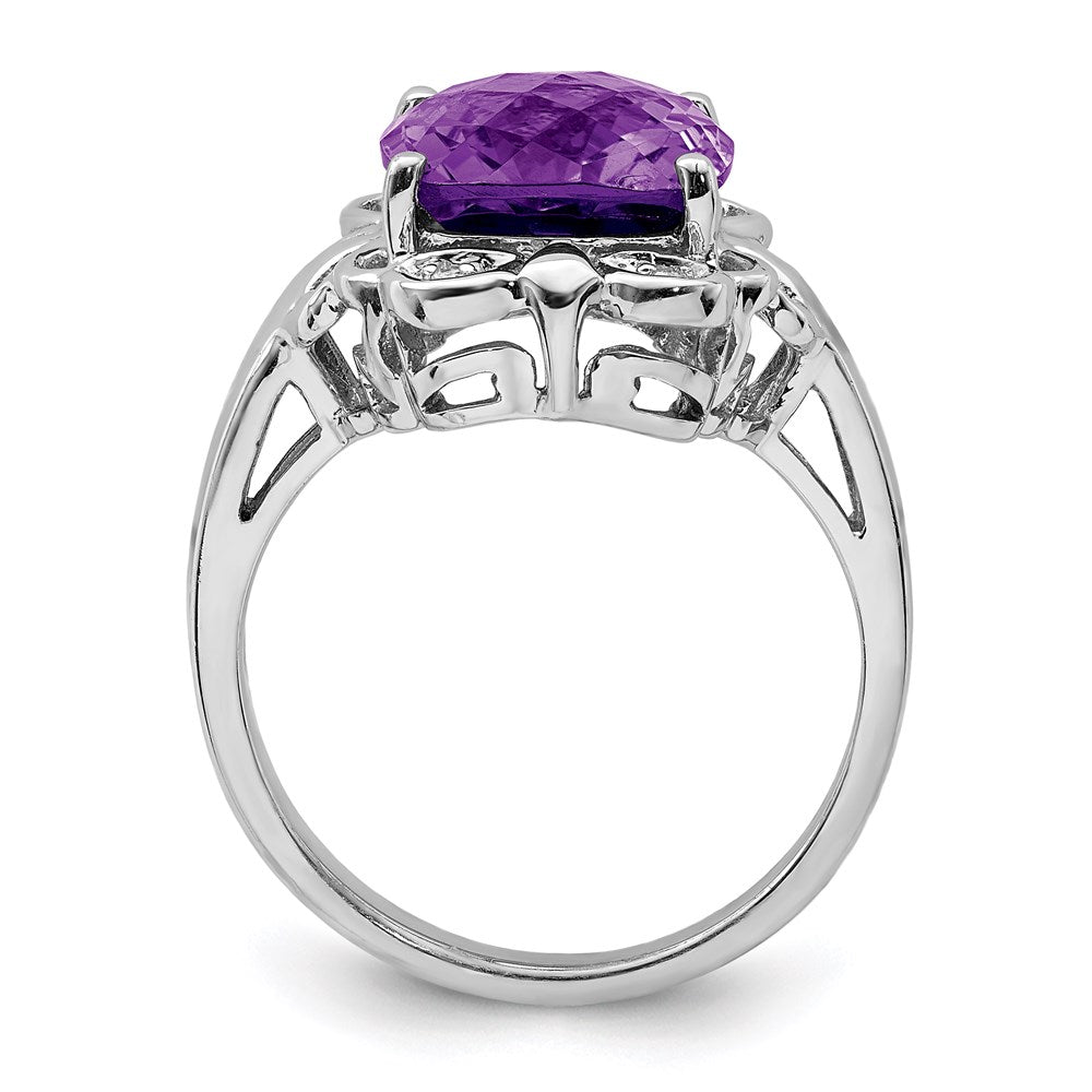 Sterlingsilber Rhodiniert Karo Schliff Amethyst & Diamant Ring (size 7 Nur)