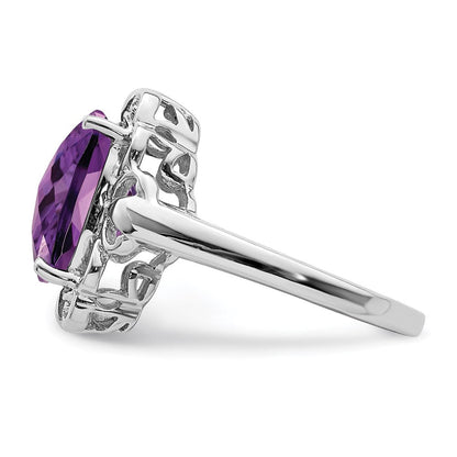 Sterlingsilber Rhodiniert Karo Schliff Amethyst & Diamant Ring (size 7 Nur)