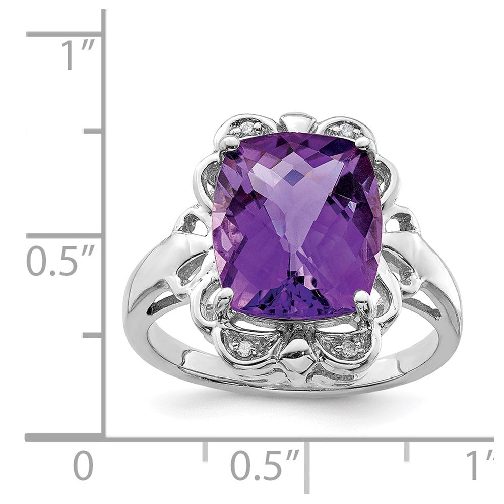 Sterlingsilber Rhodiniert Karo Schliff Amethyst & Diamant Ring (size 7 Nur)