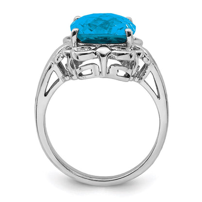 Sterlingsilber Rhodium Karo Schliff Blautopas & Diamant Ring (size 7 Nur)