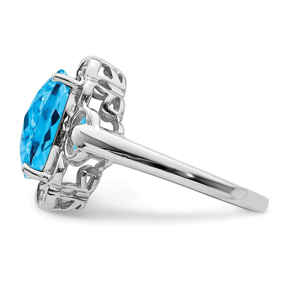 Sterlingsilber Rhodium Karo Schliff Blautopas & Diamant Ring (size 7 Nur)