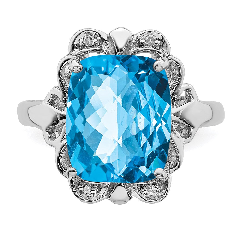 Sterlingsilber Rhodium Karo Schliff Blautopas & Diamant Ring (size 7 Nur)