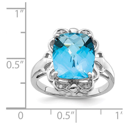 Sterlingsilber Rhodium Karo Schliff Blautopas & Diamant Ring (size 7 Nur)