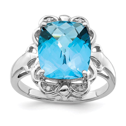 Sterlingsilber Rhodium Karo Schliff Blautopas & Diamant Ring (size 7 Nur)