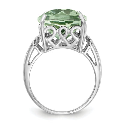 Sterlingsilber Rhodium Grün Quarz & Diamant Ring