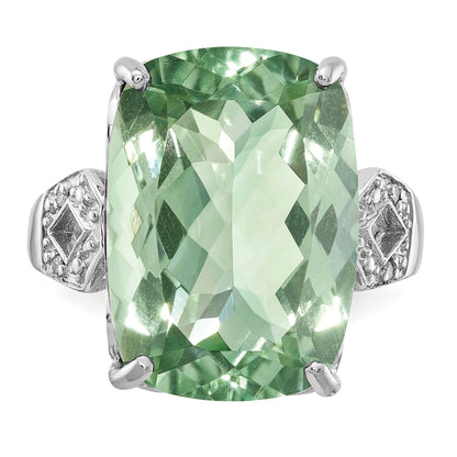 Sterlingsilber Rhodium Grün Quarz & Diamant Ring