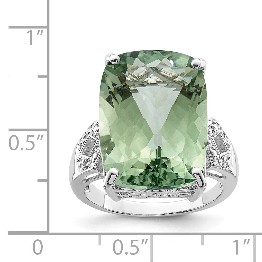 Sterlingsilber Rhodium Grün Quarz & Diamant Ring