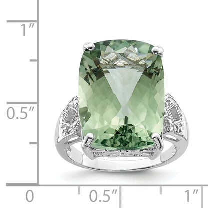 Sterlingsilber Rhodium Grün Quarz & Diamant Ring