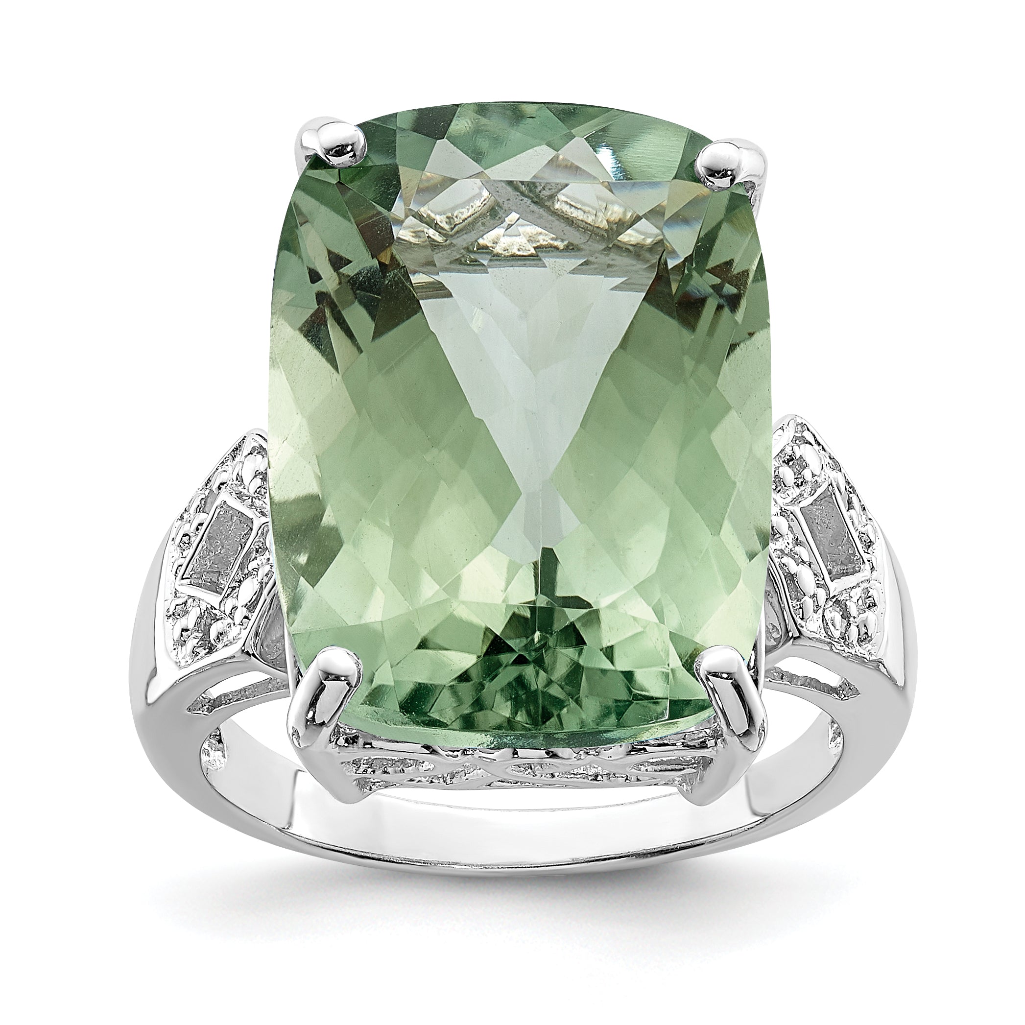 Sterlingsilber Rhodium Grün Quarz & Diamant Ring