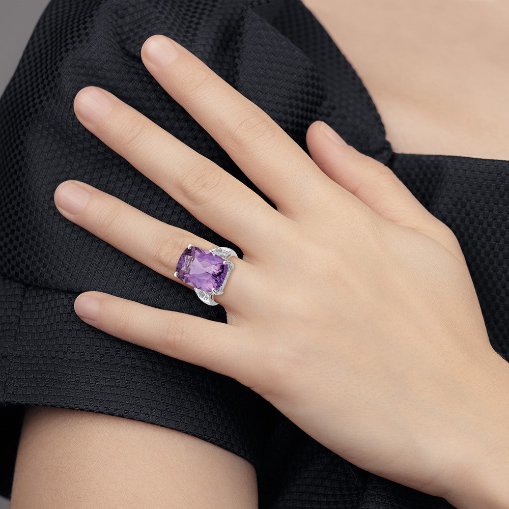 Sterling Silber Ring mit 14K Weißgold-Plattierung, Amethyst- und Diamant-Edelstein-Geburtsstein, feiner Schmuck, Geschenk für Sie