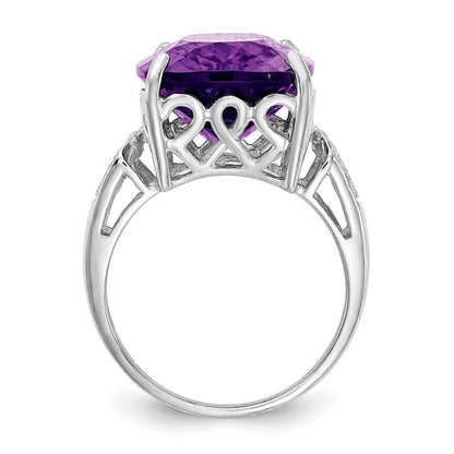 Sterling Silber Ring mit 14K Weißgold-Plattierung, Amethyst- und Diamant-Edelstein-Geburtsstein, feiner Schmuck, Geschenk für Sie