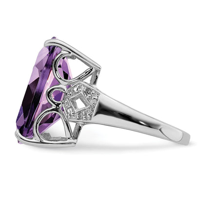 Sterling Silber Ring mit 14K Weißgold-Plattierung, Amethyst- und Diamant-Edelstein-Geburtsstein, feiner Schmuck, Geschenk für Sie