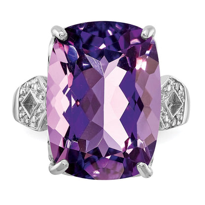 Sterling Silber Ring mit 14K Weißgold-Plattierung, Amethyst- und Diamant-Edelstein-Geburtsstein, feiner Schmuck, Geschenk für Sie