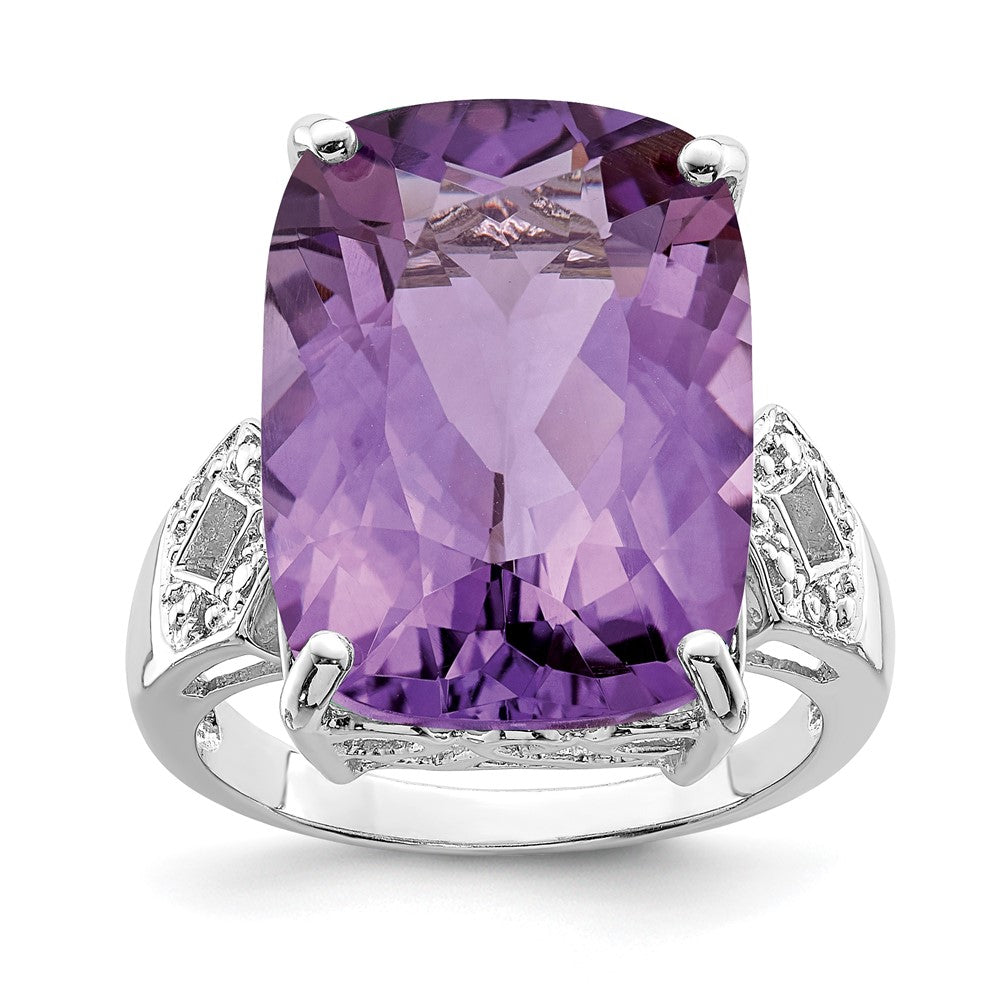 Sterling Silber Ring mit 14K Weißgold-Plattierung, Amethyst- und Diamant-Edelstein-Geburtsstein, feiner Schmuck, Geschenk für Sie
