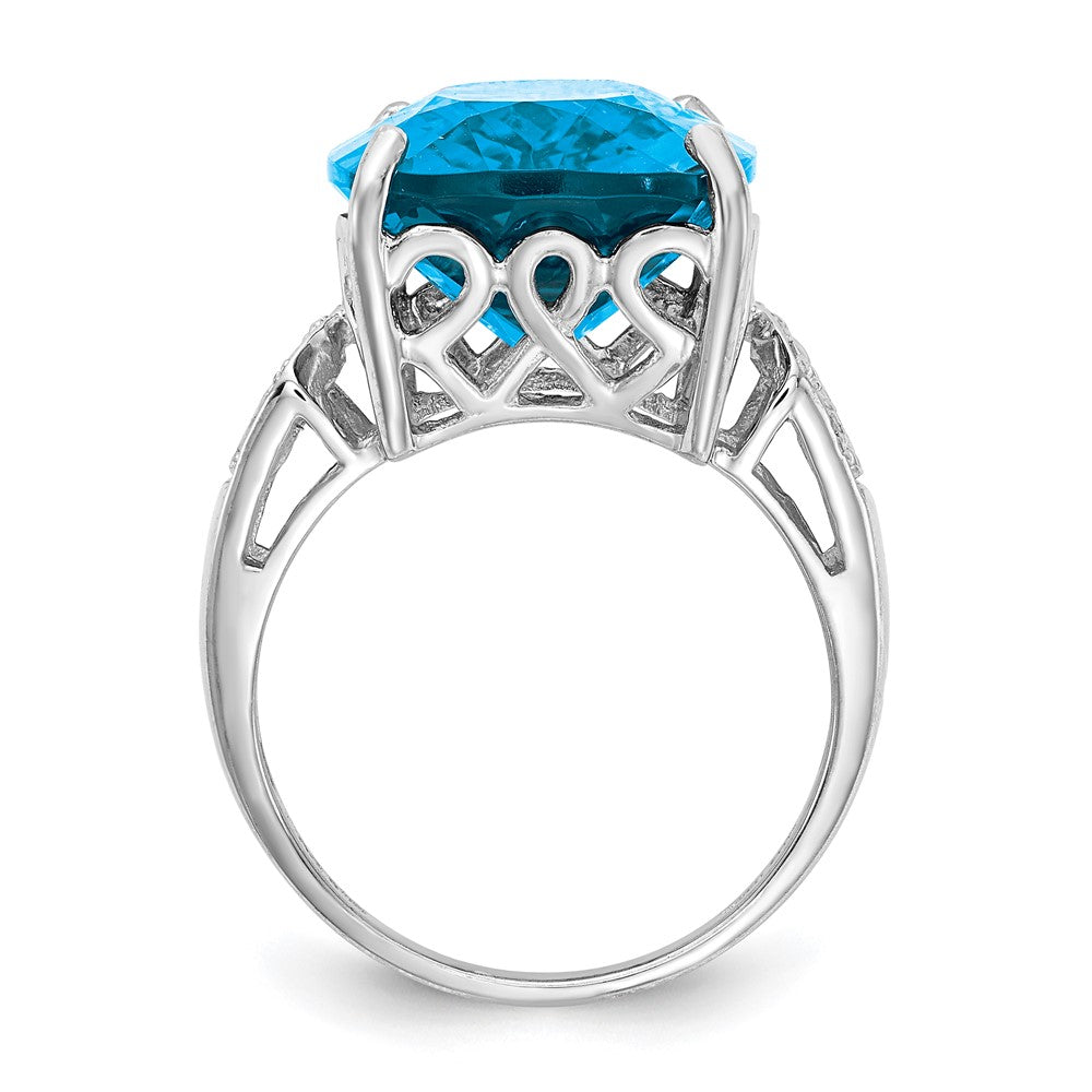 Sterling-Silber-Ring mit Rhodiumbeschichtung, Blautopas & natürlichem Diamant-Edelstein-Geburtsstein, feiner Schmuck, Geschenk für sie