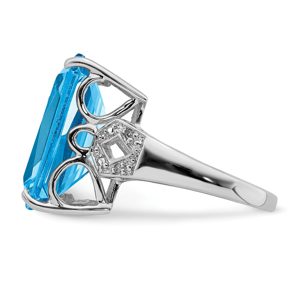Sterling-Silber-Ring mit Rhodiumbeschichtung, Blautopas & natürlichem Diamant-Edelstein-Geburtsstein, feiner Schmuck, Geschenk für sie