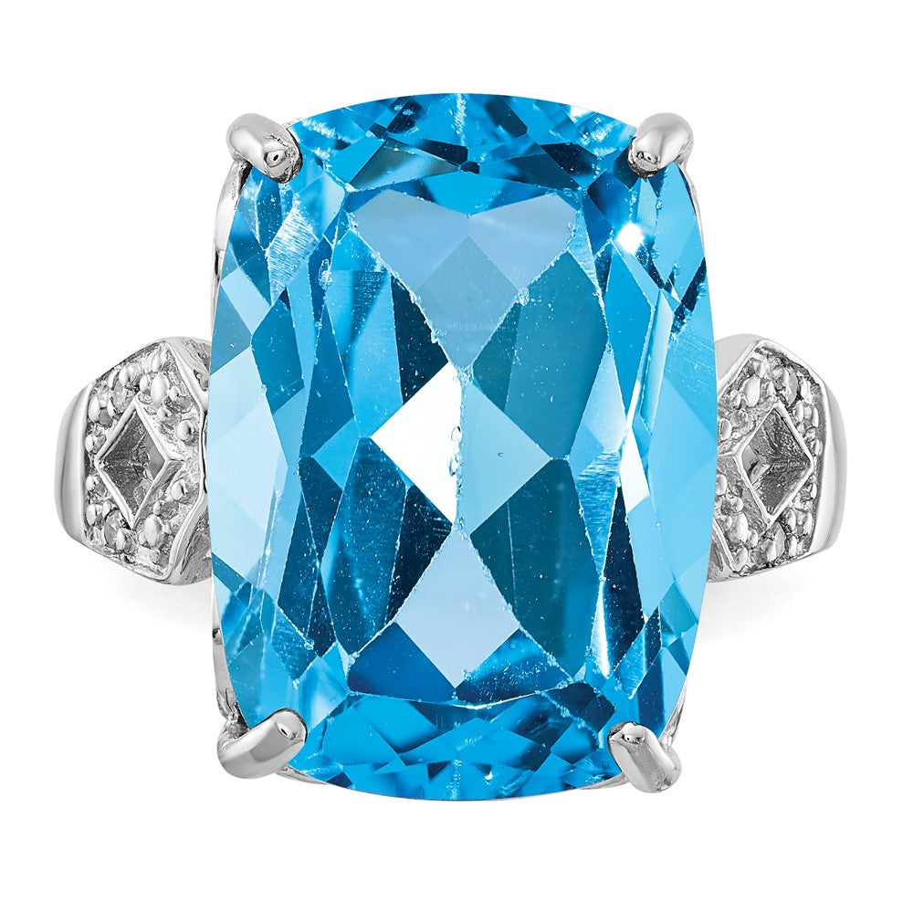 Sterling-Silber-Ring mit Rhodiumbeschichtung, Blautopas & natürlichem Diamant-Edelstein-Geburtsstein, feiner Schmuck, Geschenk für sie