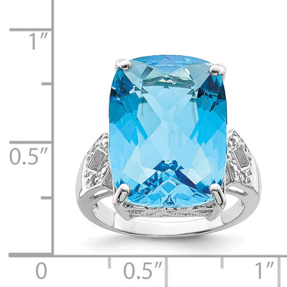 Sterling-Silber-Ring mit Rhodiumbeschichtung, Blautopas & natürlichem Diamant-Edelstein-Geburtsstein, feiner Schmuck, Geschenk für sie