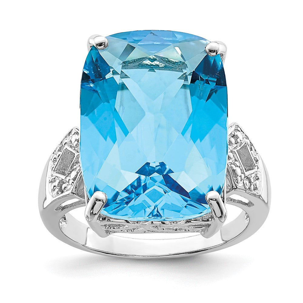 Sterling-Silber-Ring mit Rhodiumbeschichtung, Blautopas & natürlichem Diamant-Edelstein-Geburtsstein, feiner Schmuck, Geschenk für sie