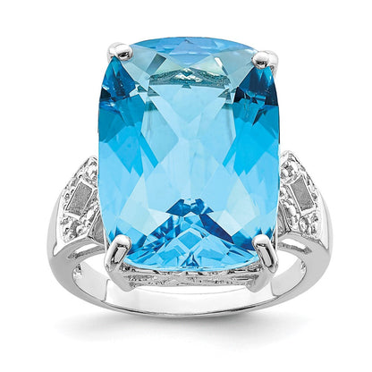Sterling-Silber-Ring mit Rhodiumbeschichtung, Blautopas & natürlichem Diamant-Edelstein-Geburtsstein, feiner Schmuck, Geschenk für sie