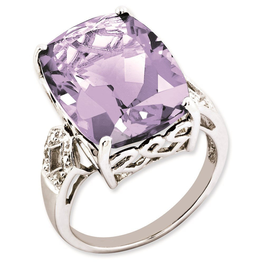 Sterling-Silber-Ring mit 14K-Weißgold-Beschichtung, Rosaquarz und Diamant-Edelstein-Geburtsstein, feiner Schmuck, Geschenk für sie