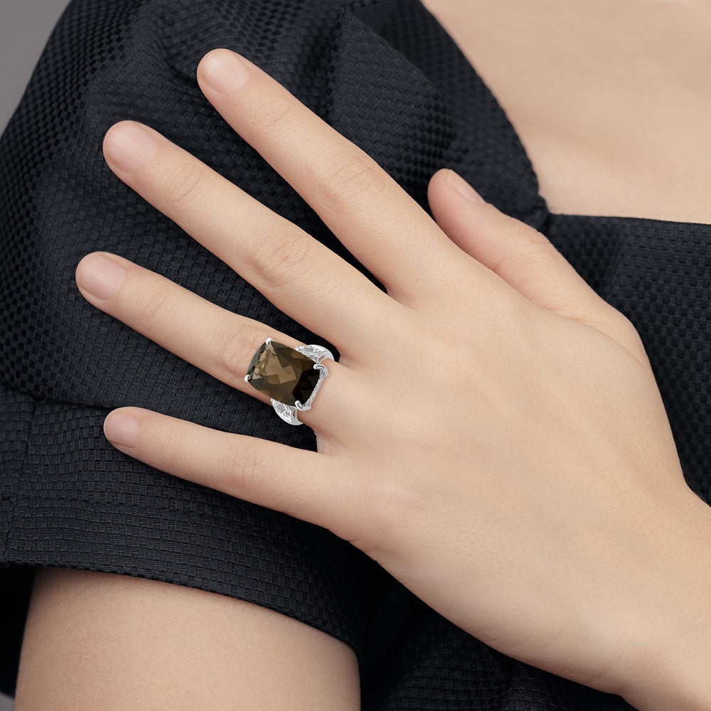 Sterlingsilber Rhodium Rauch Quarz & Diamant Ring
