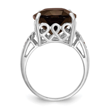 Sterlingsilber Rhodium Rauch Quarz & Diamant Ring