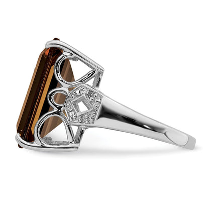 Sterlingsilber Rhodium Rauch Quarz & Diamant Ring