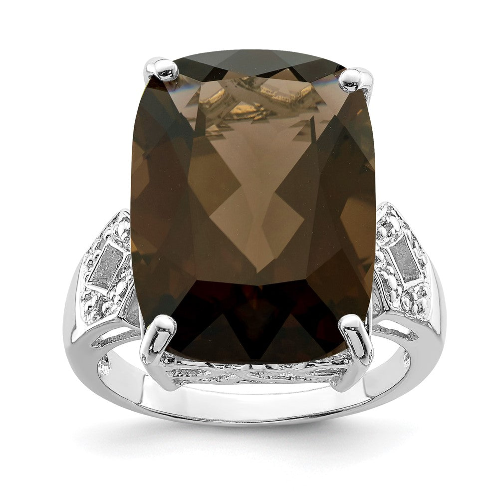 Sterlingsilber Rhodium Rauch Quarz & Diamant Ring