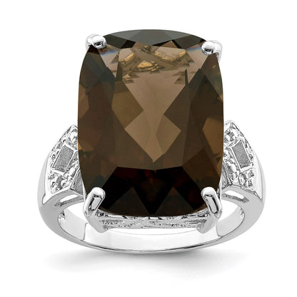Sterlingsilber Rhodium Rauch Quarz & Diamant Ring