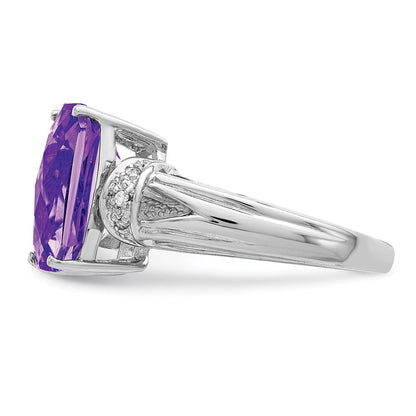 Sterlingsilber Rhodium Octagonal Karo Schliff Amethyst & Diamant Ring