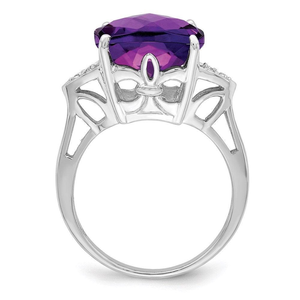 Sterlingsilber-Ring mit 14K Weißgold-Beschichtung, Karo-Schliff-Amethyst & Diamant, Geburtsstein, feiner Schmuck, Geschenk für sie