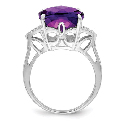 Sterlingsilber-Ring mit 14K Weißgold-Beschichtung, Karo-Schliff-Amethyst & Diamant, Geburtsstein, feiner Schmuck, Geschenk für sie