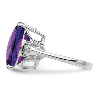 Sterlingsilber-Ring mit 14K Weißgold-Beschichtung, Karo-Schliff-Amethyst & Diamant, Geburtsstein, feiner Schmuck, Geschenk für sie