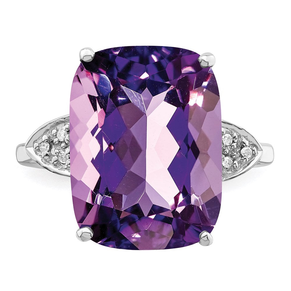 Sterlingsilber-Ring mit 14K Weißgold-Beschichtung, Karo-Schliff-Amethyst & Diamant, Geburtsstein, feiner Schmuck, Geschenk für sie